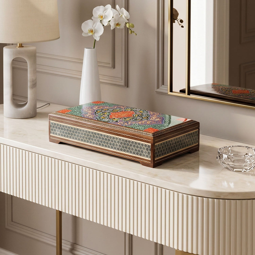 Traditional Motif | Handcrafted Hatem-Inlaid Wooden Box - WAAH118
