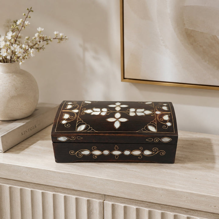 Floral Motif | Handcrafted Mother-of-Pearl &amp; Copper Wire Inlaid Wooden Box – WAAH189