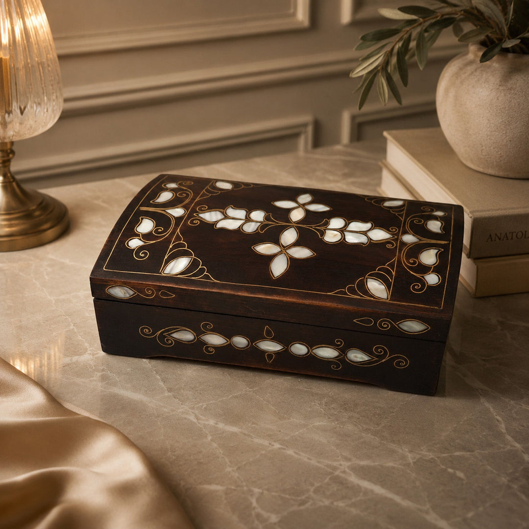 Floral Motif | Handcrafted Mother-of-Pearl &amp; Copper Wire Inlaid Wooden Box – WAAH189