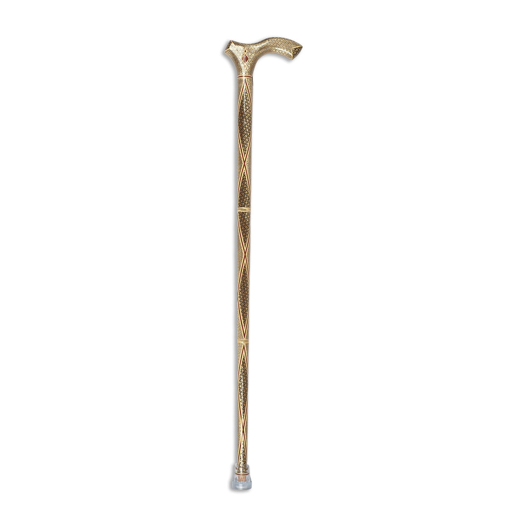 Handcrafted Hatem-Inlaid Wooden Walking Cane with Carrying Case - WAAH191