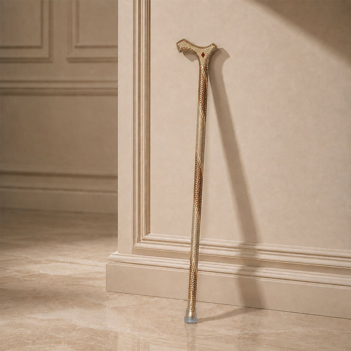 Handcrafted Hatem-Inlaid Wooden Walking Cane with Carrying Case - WAAH215
