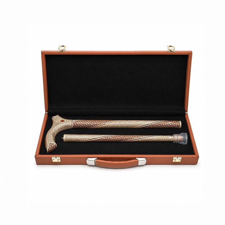 Handcrafted Hatem-Inlaid Wooden Walking Cane with Carrying Case - WAAH215