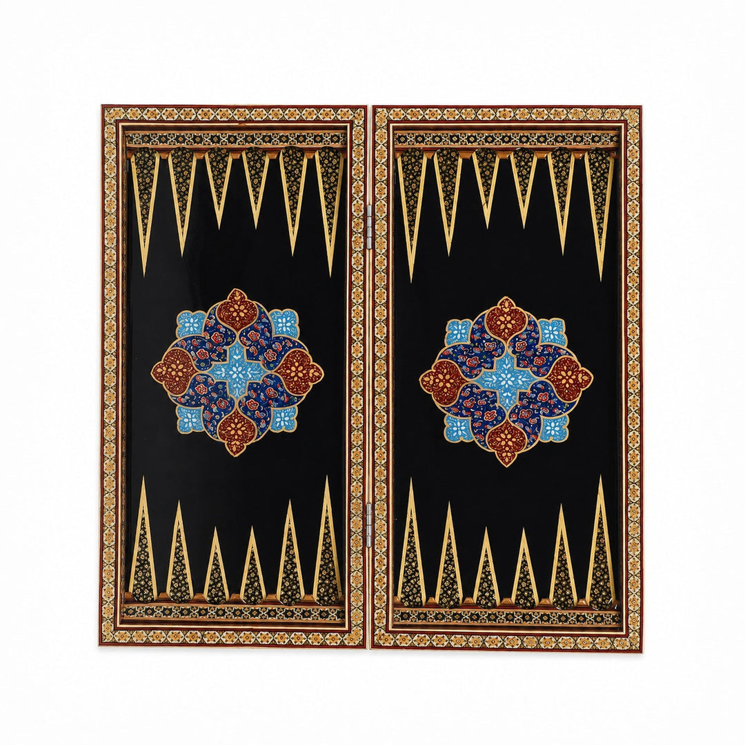 Handcrafted Hatem-Inlaid Wooden Backgammon Set with Carrying Case - WAAH217