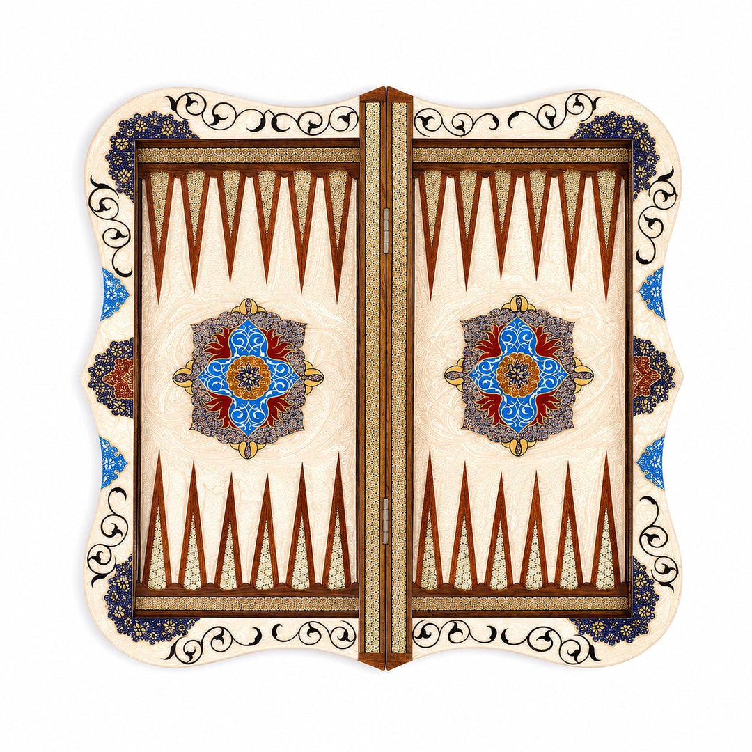 Handcrafted Hatem-Inlaid Wooden Backgammon Set with Carrying Case - WAAH218