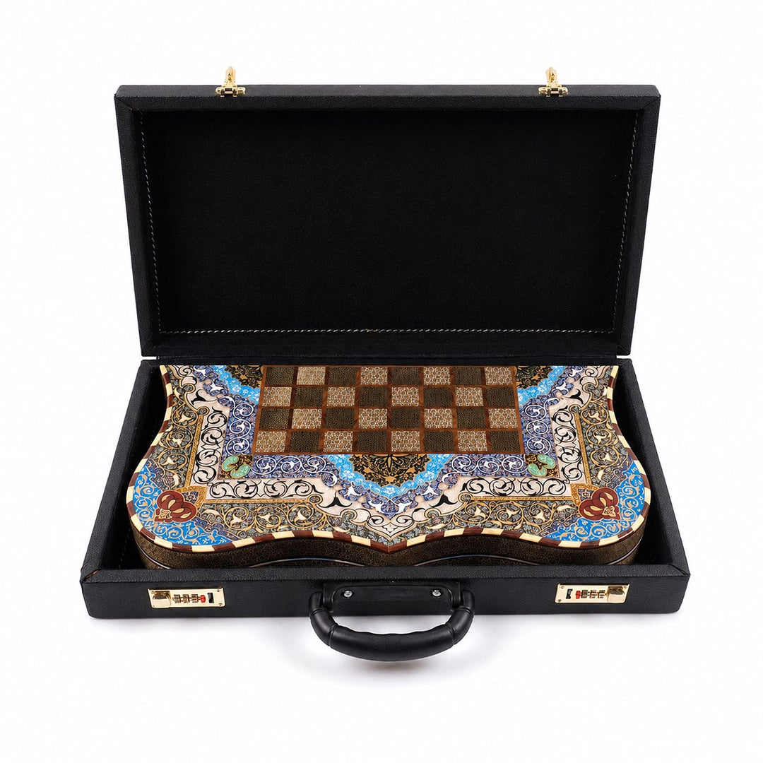 Handcrafted Hatem-Inlaid Wooden Backgammon Set with Carrying Case - WAAH218