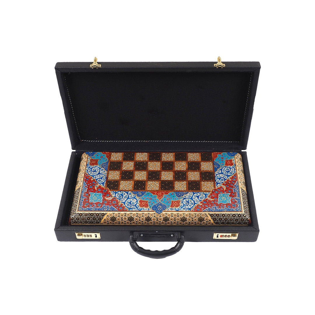Handcrafted Hatem-Inlaid Wooden Backgammon Set with Carrying Case - WAAH219