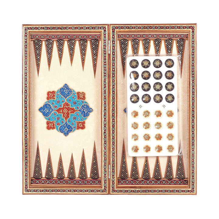 Handcrafted Hatem-Inlaid Wooden Backgammon Set with Carrying Case - WAAH219