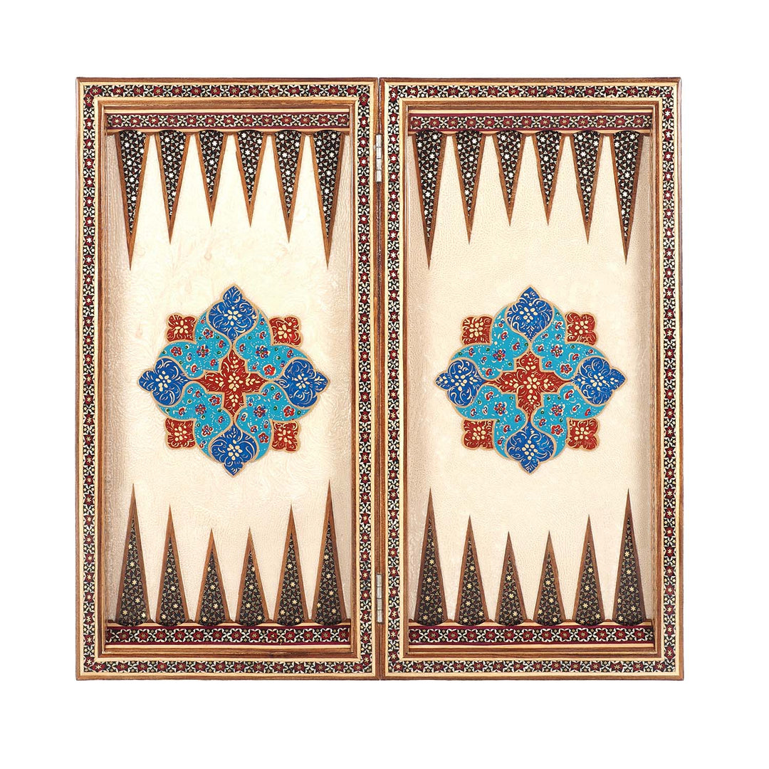 Handcrafted Hatem-Inlaid Wooden Backgammon Set with Carrying Case - WAAH219