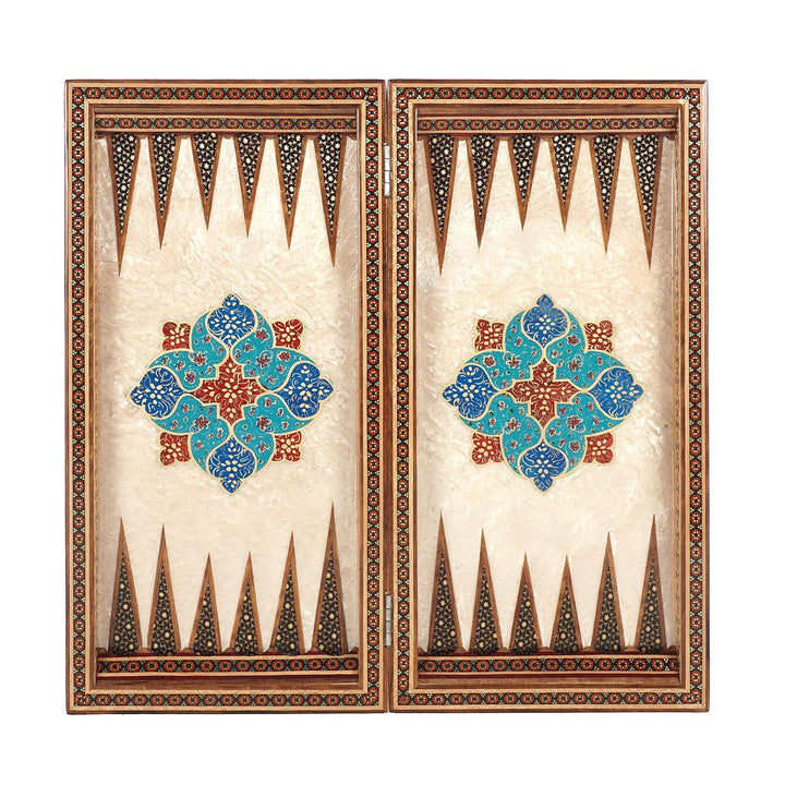 Handcrafted Hatem-Inlaid Wooden Backgammon Set with Carrying Case - WAAH220