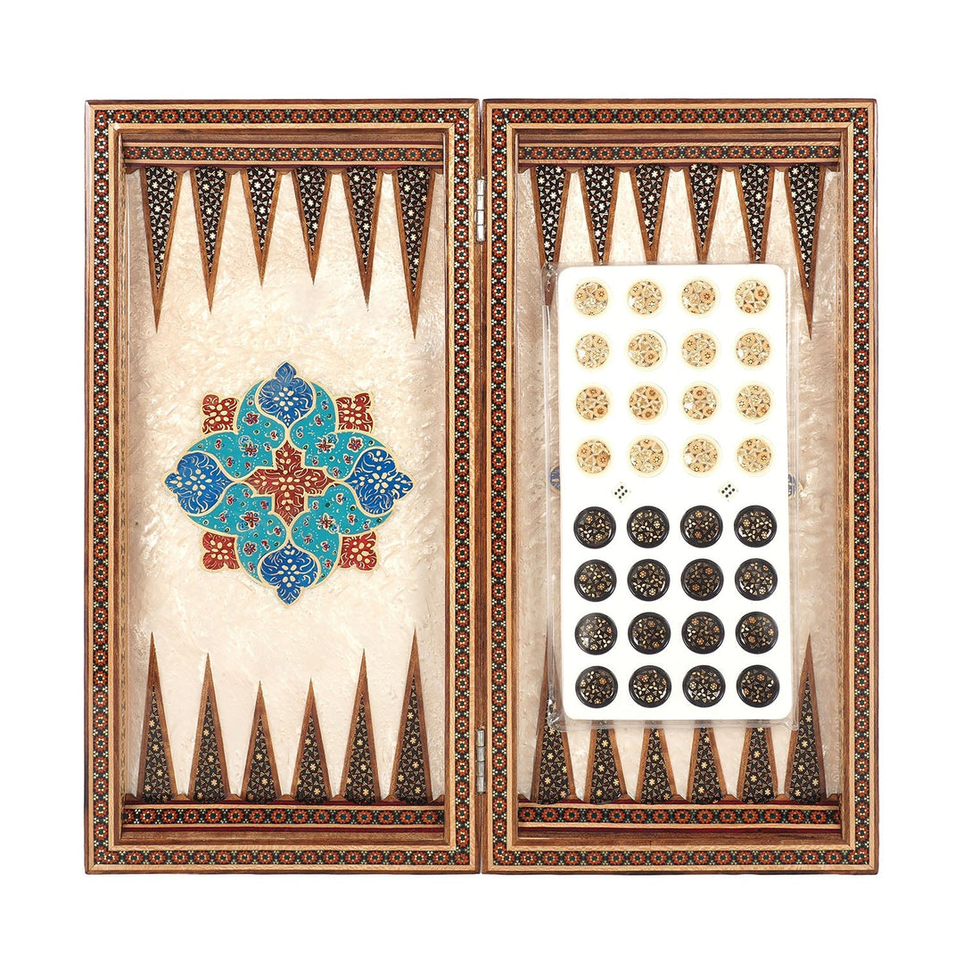 Handcrafted Hatem-Inlaid Wooden Backgammon Set with Carrying Case - WAAH220