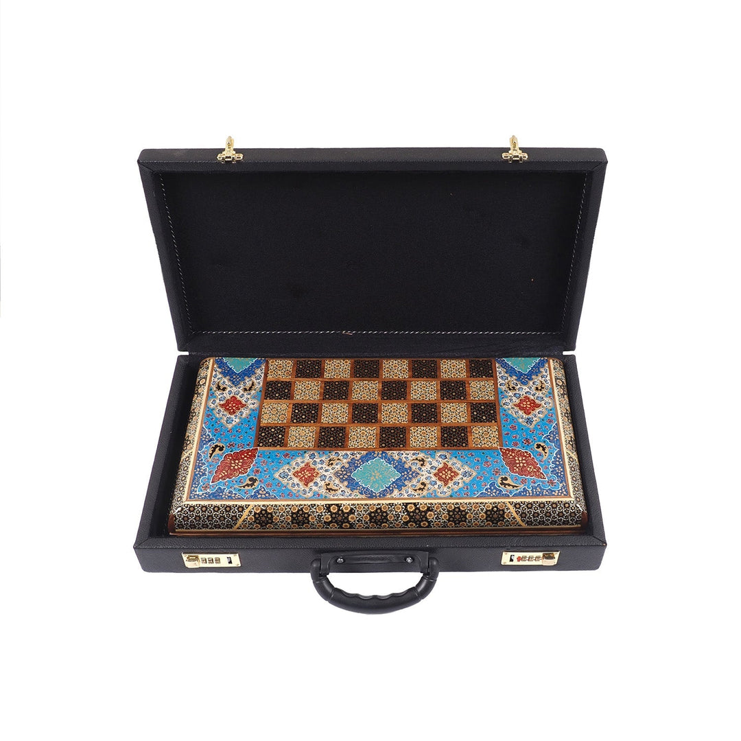 Handcrafted Hatem-Inlaid Wooden Backgammon Set with Carrying Case - WAAH221