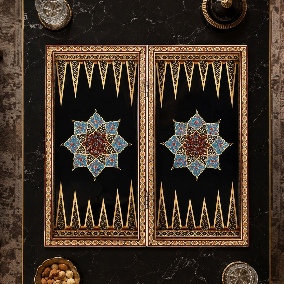 Handcrafted Hatem-Inlaid Wooden Backgammon Set with Carrying Case - WAAH224