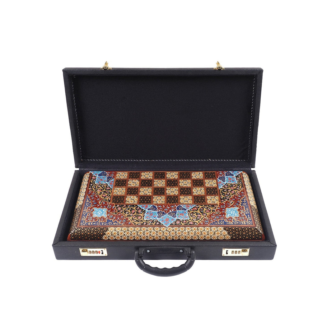 Handcrafted Hatem-Inlaid Wooden Backgammon Set with Carrying Case - WAAH224