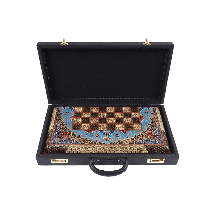 Handcrafted Hatem-Inlaid Wooden Backgammon Set with Carrying Case - WAAH225