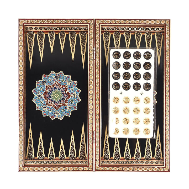 Handcrafted Hatem-Inlaid Wooden Backgammon Set with Carrying Case - WAAH225