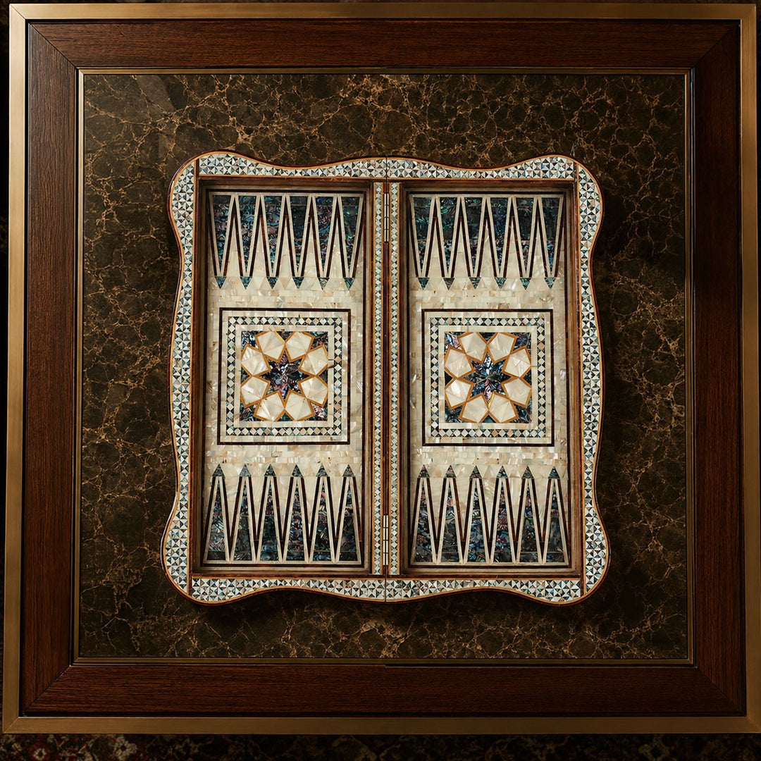 Handcrafted Mother-of-Pearl-Inlaid Wooden Backgammon Set with Carrying Case - WAAH226