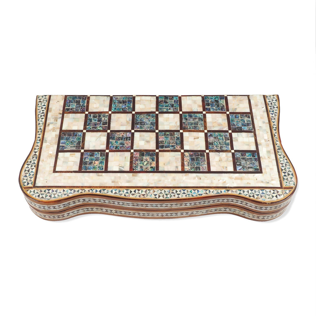 Handcrafted Mother-of-Pearl-Inlaid Wooden Backgammon Set with Carrying Case - WAAH226