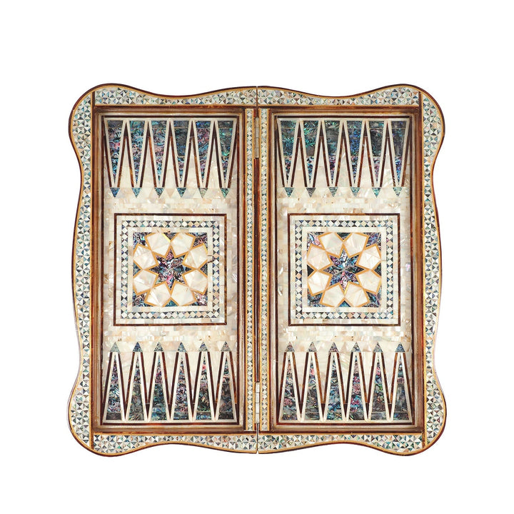 Handcrafted Mother-of-Pearl-Inlaid Wooden Backgammon Set with Carrying Case - WAAH226