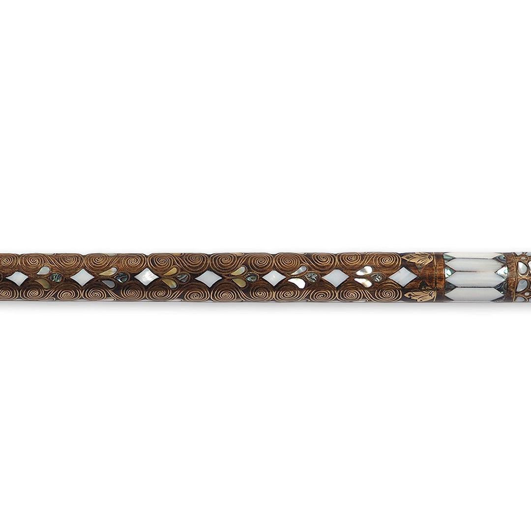 Handcrafted Walnut Wood Cane with Mother-of-Pearl and Brass Wire Inlay, Spherical Handle - WAAH232