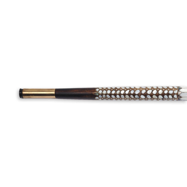 Handcrafted Walnut Wood Cane with Mother-of-Pearl and Brass Wire Inlay, Spherical Handle - WAAH232