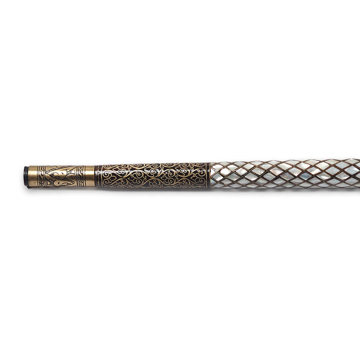 Handcrafted Walnut Wood Cane with Mother-of-Pearl and Brass Wire Inlay, Spherical Handle - WAAH233