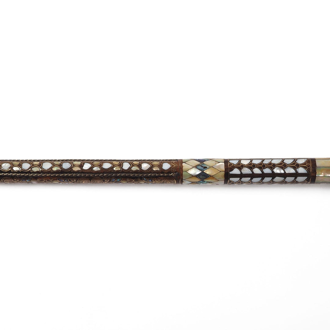 Handcrafted Walnut Wood Cane with Mother-of-Pearl and Brass Wire Inlay, Spherical Handle - WAAH234