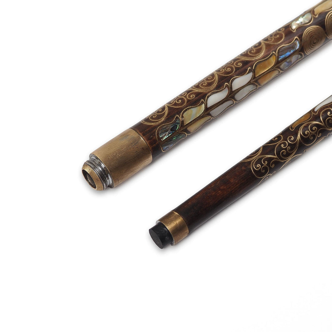 Handcrafted Wooden Walking Cane with Mother-of-Pearl and Copper Wire Inlay, Spherical Handle - WAAH235