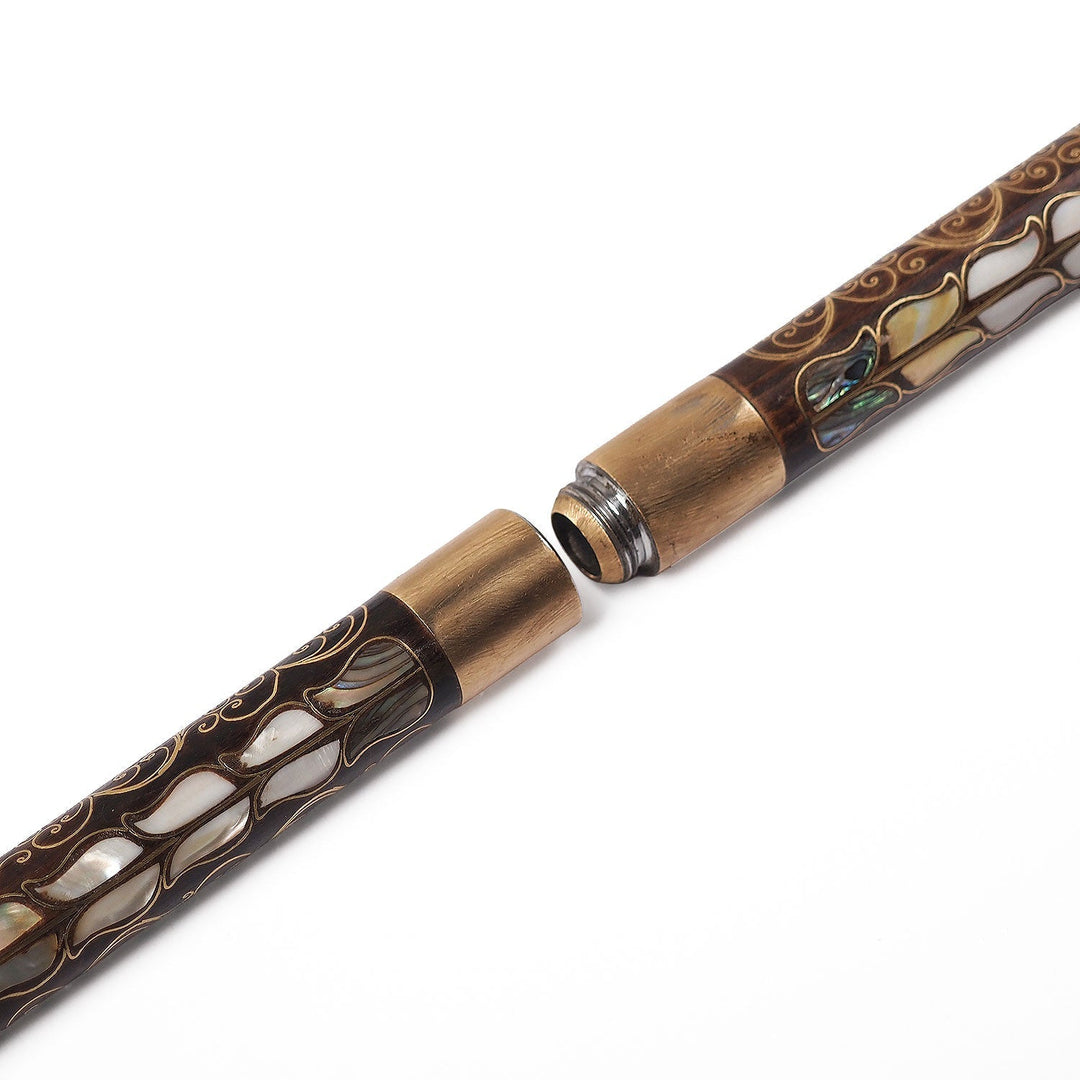 Handcrafted Wooden Walking Cane with Mother-of-Pearl and Copper Wire Inlay, Spherical Handle - WAAH235