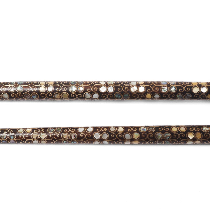 Handcrafted Wooden Walking Cane with Mother-of-Pearl and Copper Wire Inlay, Spherical Handle - WAAH236