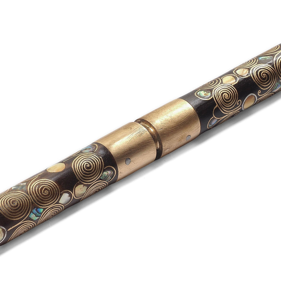 Handcrafted Wooden Walking Cane with Mother-of-Pearl and Copper Wire Inlay, Spherical Handle - WAAH237