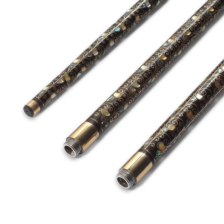 Handcrafted Wooden Walking Cane with Mother-of-Pearl and Copper Wire Inlay, Spherical Handle - WAAH238