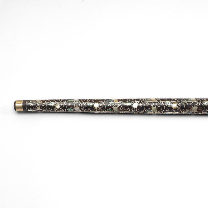 Handcrafted Wooden Walking Cane with Mother-of-Pearl and Copper Wire Inlay, Spherical Handle - WAAH238
