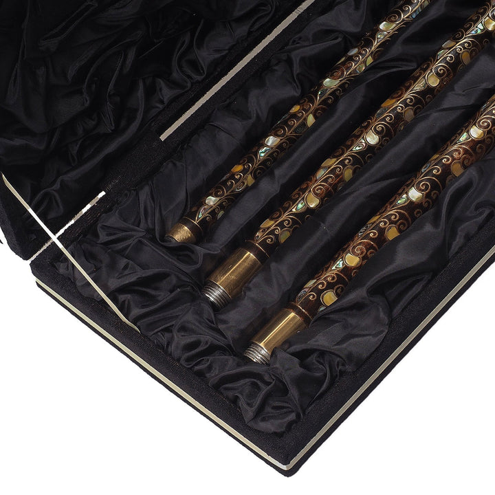 Handcrafted Wooden Walking Cane with Mother-of-Pearl and Copper Wire Inlay, Spherical Handle - WAAH238