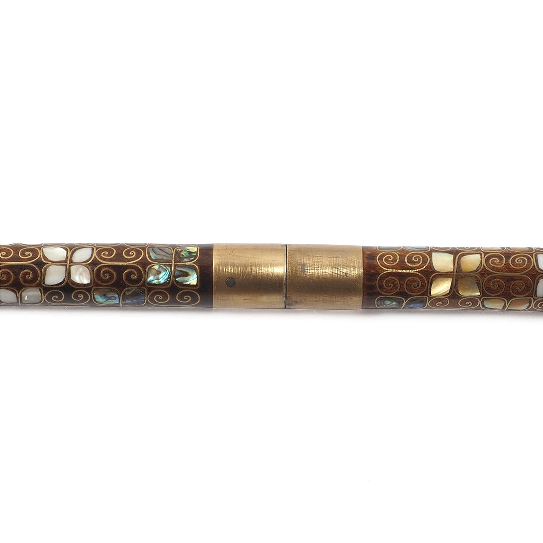 Handcrafted Wooden Walking Cane with Mother-of-Pearl and Copper Wire Inlay, Spherical Handle - WAAH239