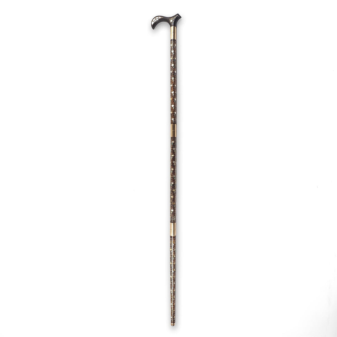 Handcrafted Wooden Walking Cane with Mother-of-Pearl and Copper Wire Inlay, Spherical Handle - WAAH240
