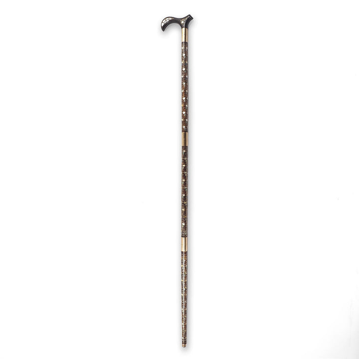 Handcrafted Wooden Walking Cane with Mother-of-Pearl and Copper Wire Inlay, Spherical Handle - WAAH240