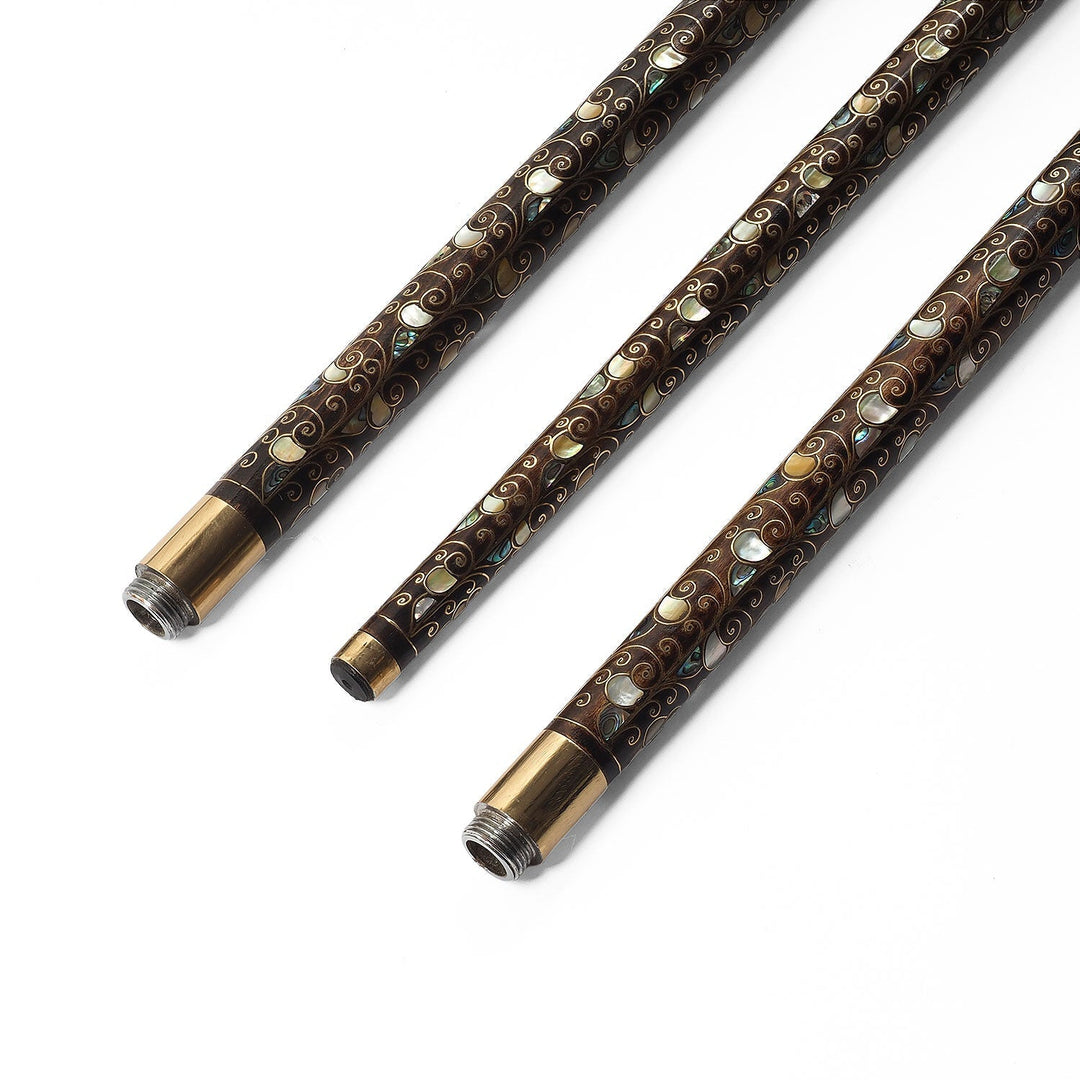 Handcrafted Wooden Walking Cane with Mother-of-Pearl and Copper Wire Inlay, Spherical Handle - WAAH240