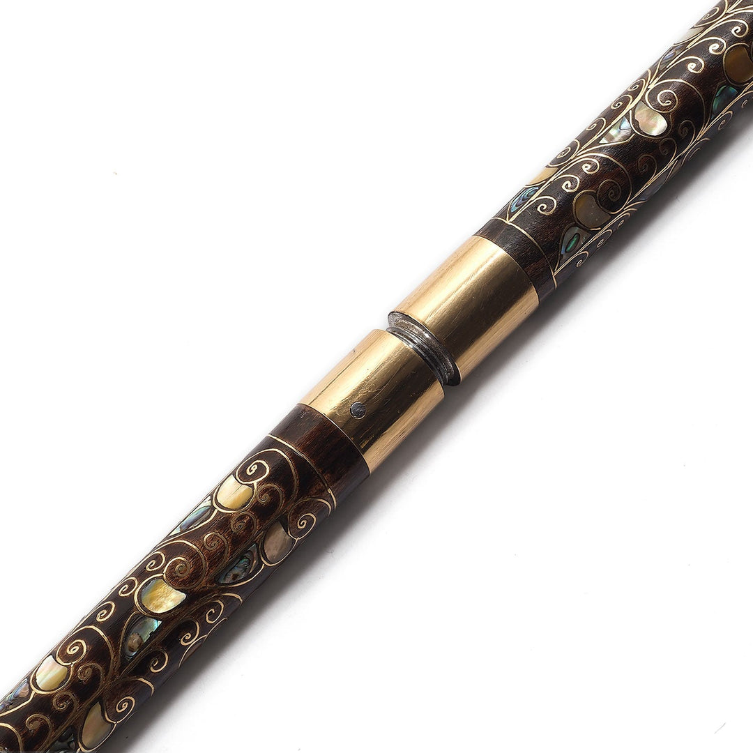 Handcrafted Wooden Walking Cane with Mother-of-Pearl and Copper Wire Inlay, Spherical Handle - WAAH240