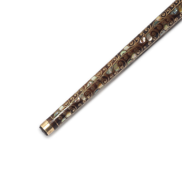 Handcrafted Wooden Walking Cane with Mother-of-Pearl and Copper Wire Inlay, Spherical Handle - WAAH240