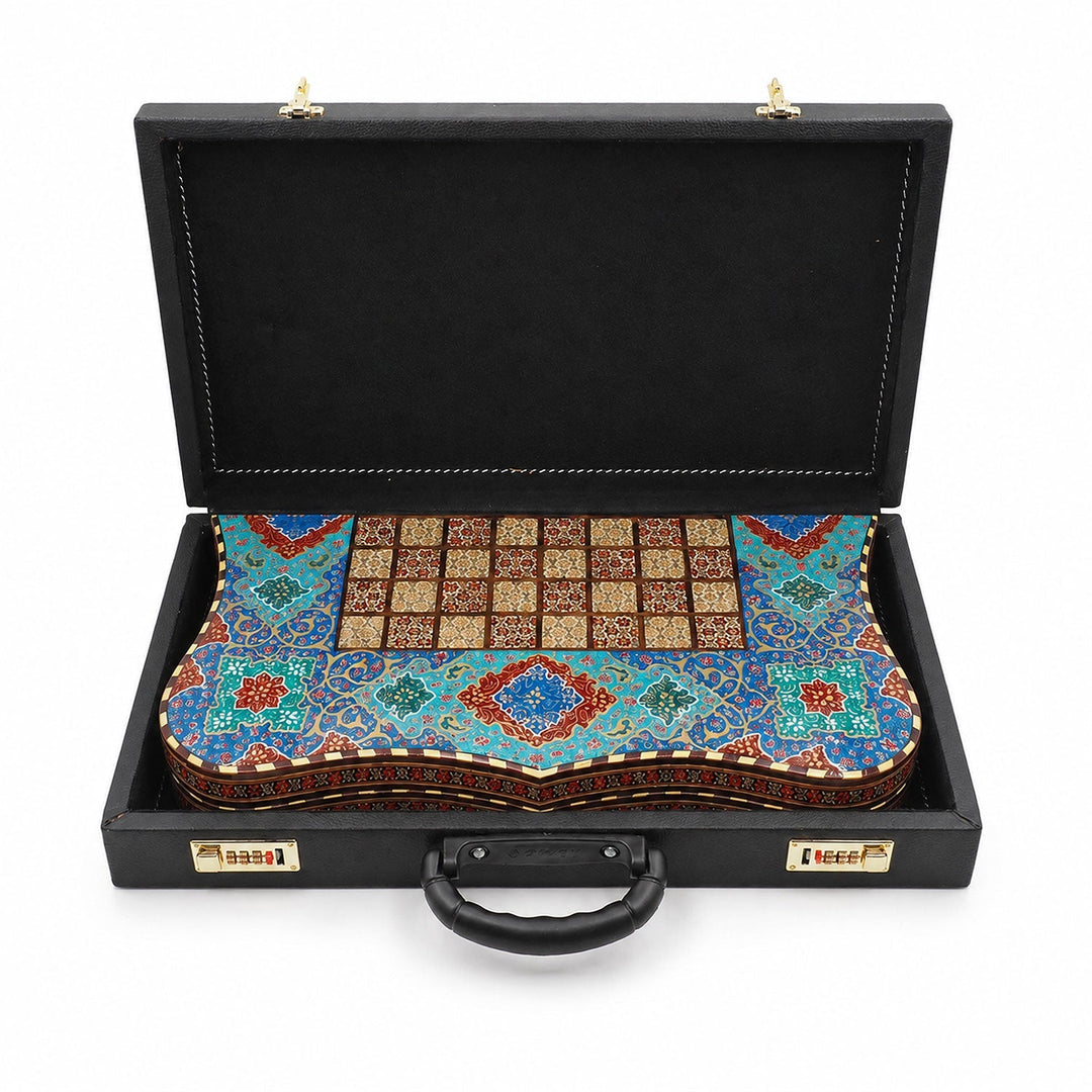 Handcrafted Hatem-Inlaid Wooden Backgammon Set with Carrying Case - WAAH241