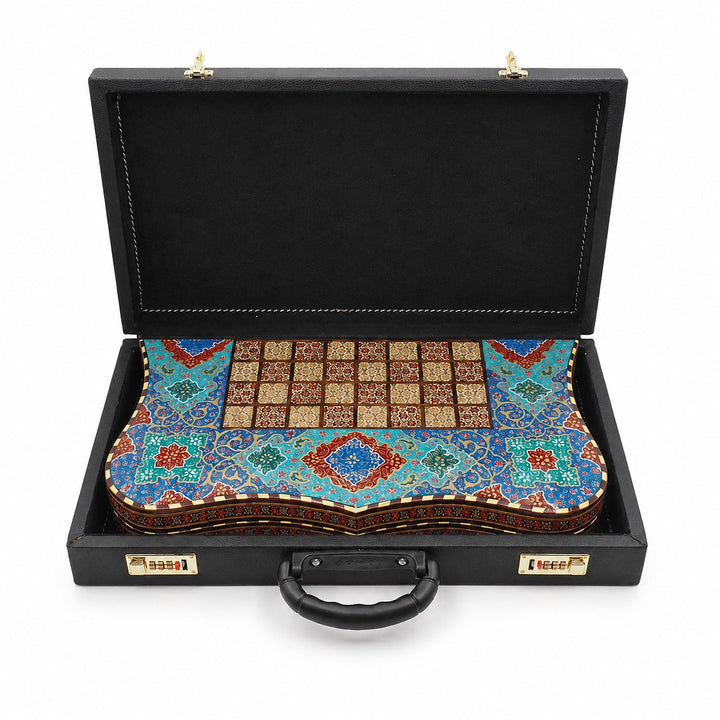 Handcrafted Hatem-Inlaid Wooden Backgammon Set with Carrying Case - WAAH241