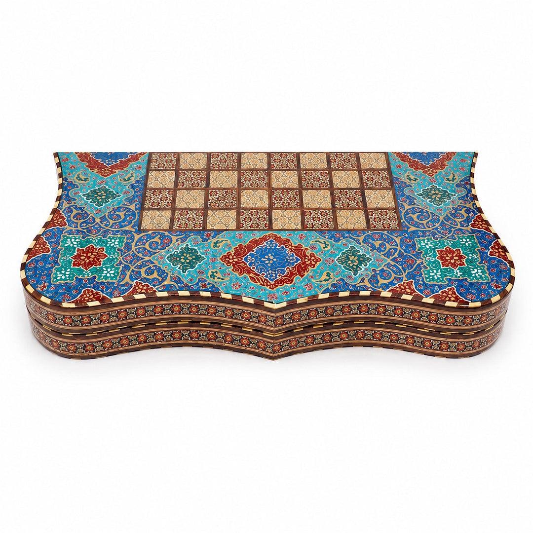 Handcrafted Hatem-Inlaid Wooden Backgammon Set with Carrying Case - WAAH241