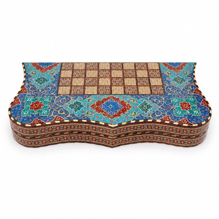 Handcrafted Hatem-Inlaid Wooden Backgammon Set with Carrying Case - WAAH241