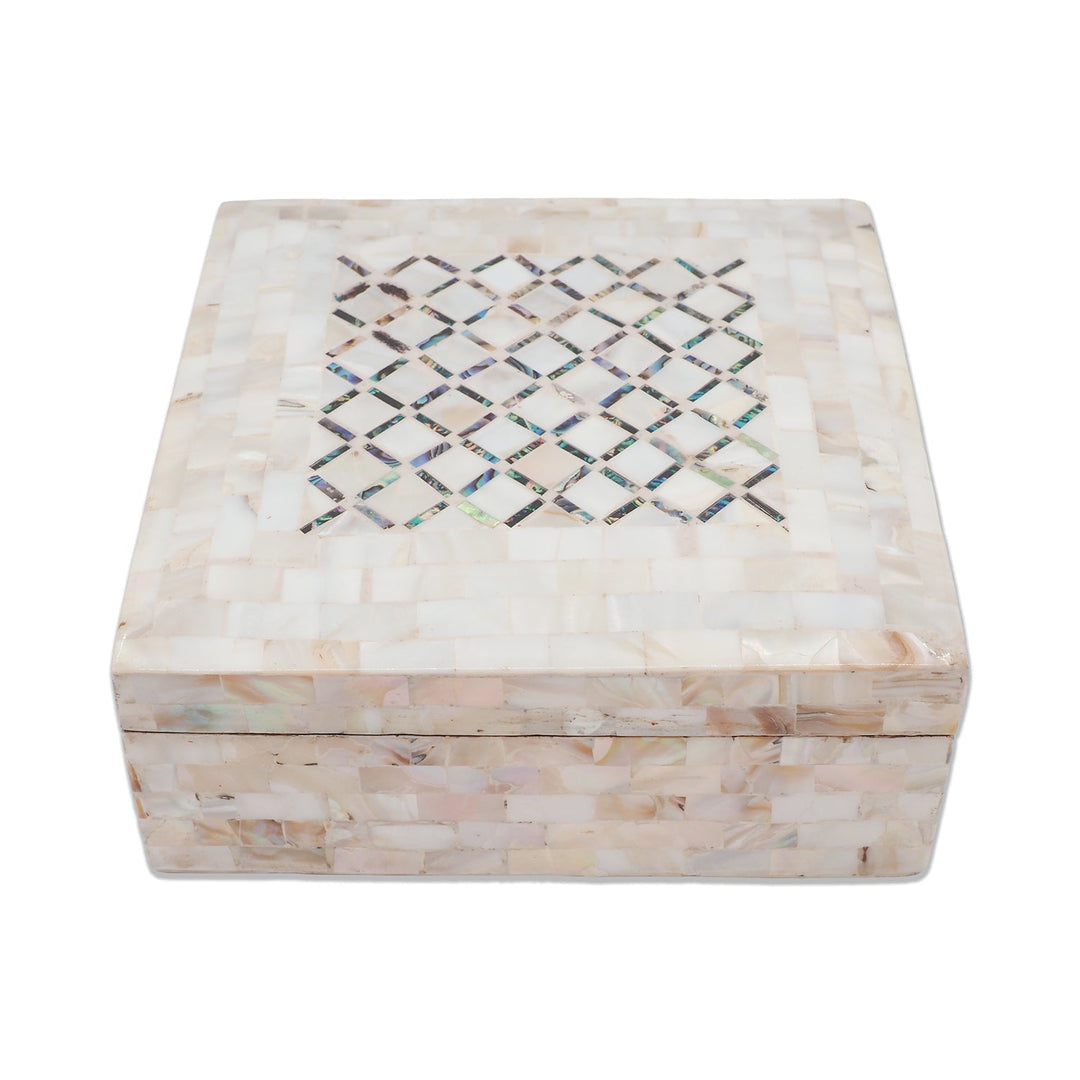 Handcrafted  Mother-of-Pearl Mosaic and Abalone Inlaid Wooden Box - WAAH248