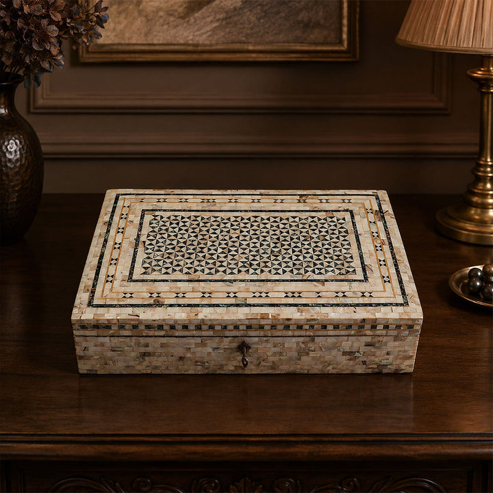 Handcrafted  Mother-of-Pearl Mosaic and Abalone Inlaid Wooden Box - WAAH250