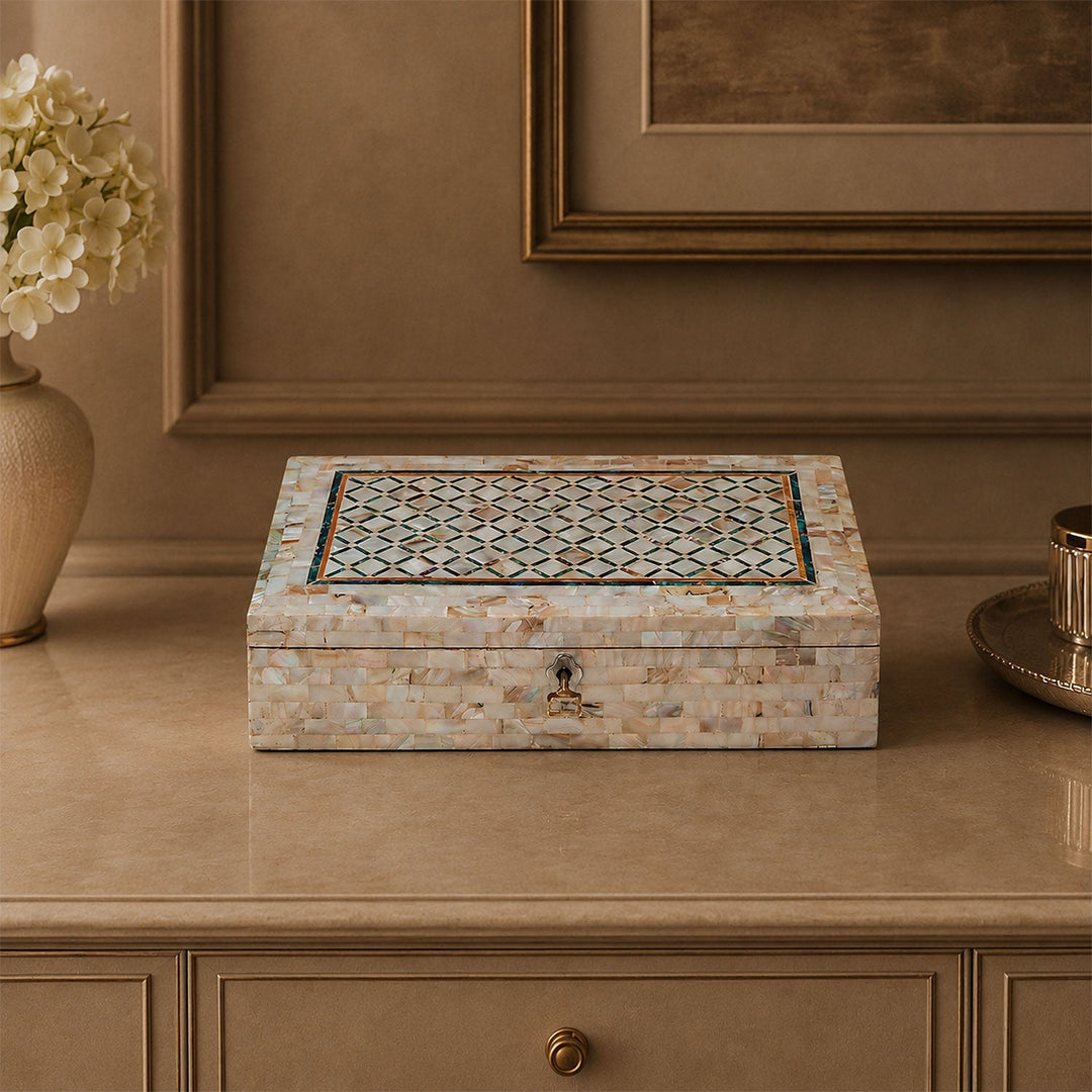 Handcrafted  Mother-of-Pearl Mosaic and Abalone Inlaid Wooden Box - WAAH251