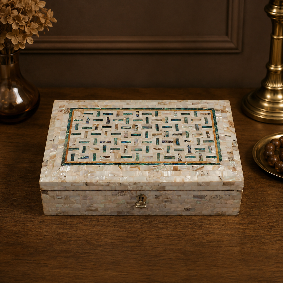 Handcrafted  Mother-of-Pearl Mosaic and Abalone Inlaid Wooden Box - WAAH252