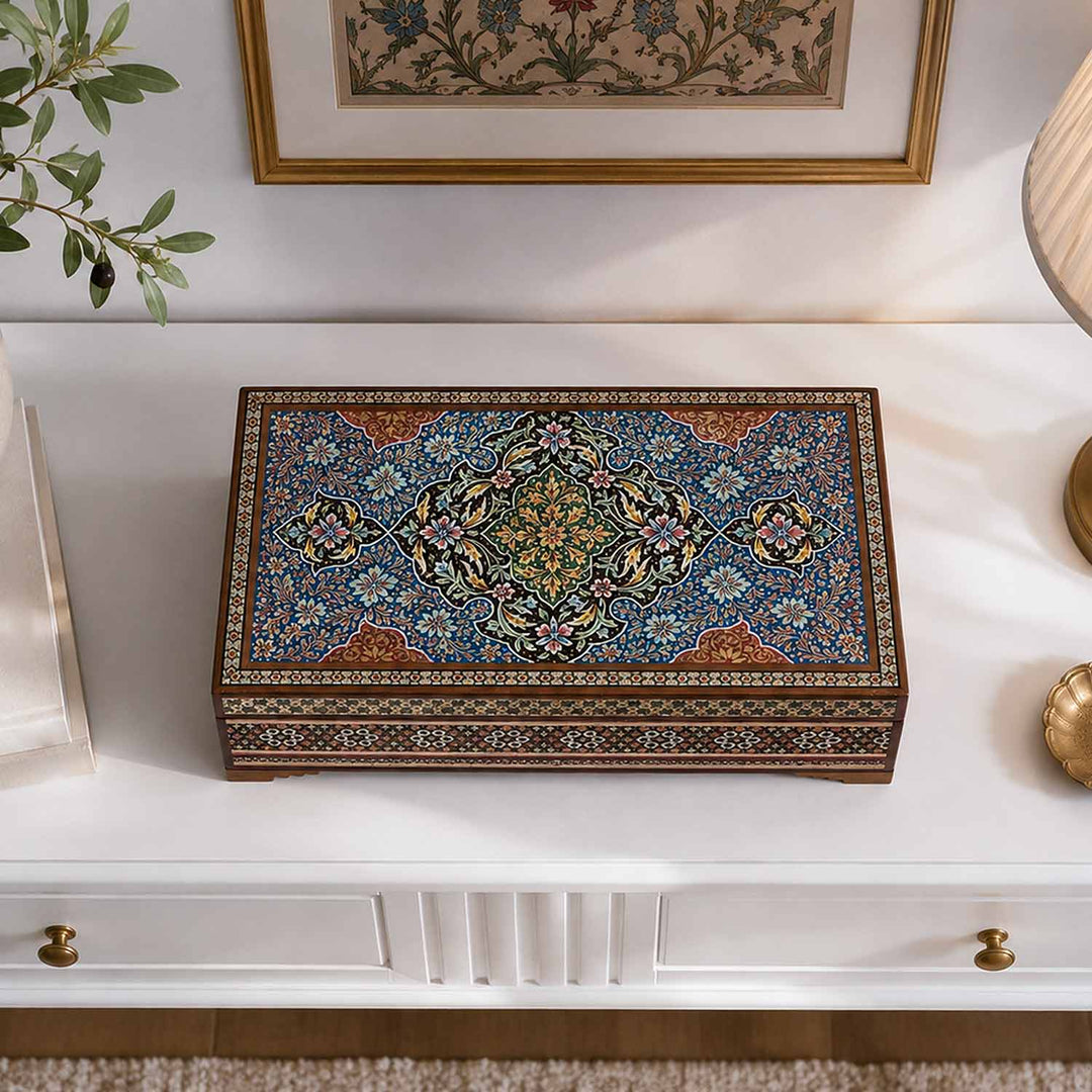 Handcrafted Hatem-Inlaid Wooden Box - WAAH284