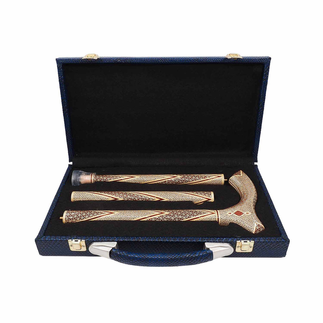 Handcrafted Hatem-Inlaid Wooden Walking Cane with Carrying Case - WAAH285