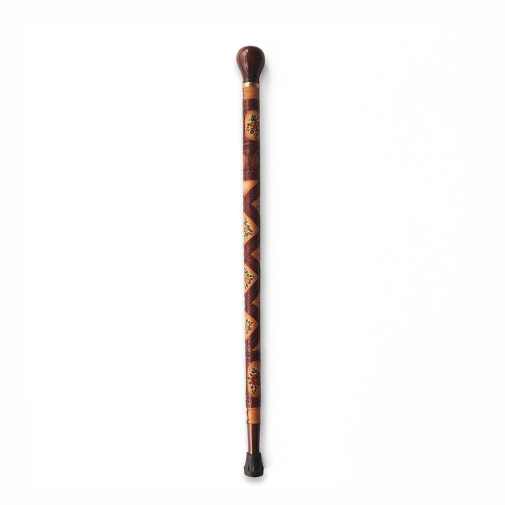 Handcrafted Leather-Covered Wooden Walking Cane - WAAH329